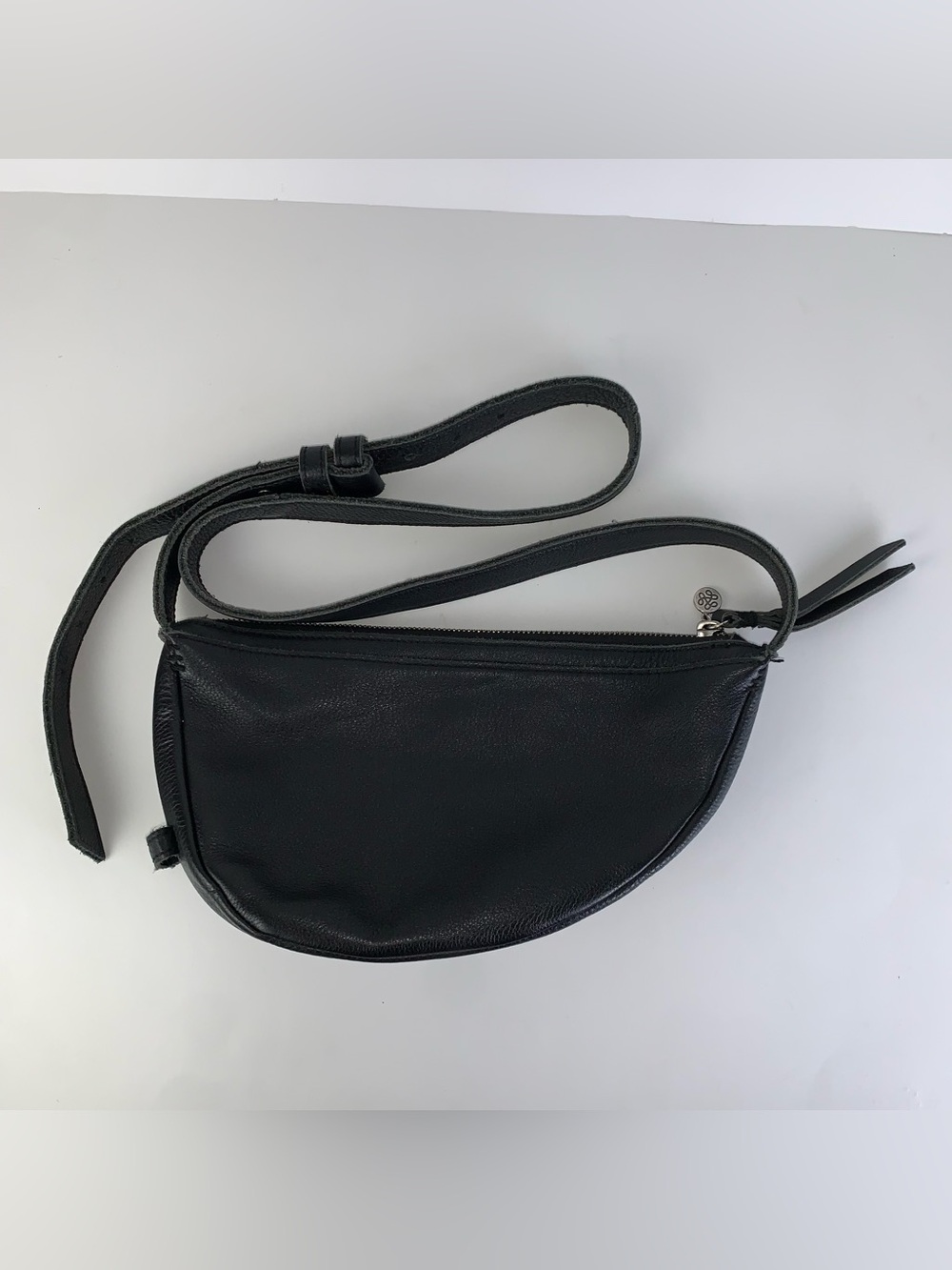 The Sak Tess Crescent Crossbody Sling Bag Leather Black Asymmetrical Adjustable